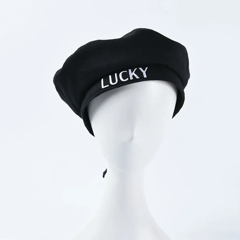 

Beret Embroidered Letter Winter Hat Woman Octagonal Hat Wild English Cotton Letter Pumpkin Hat Painter Cap