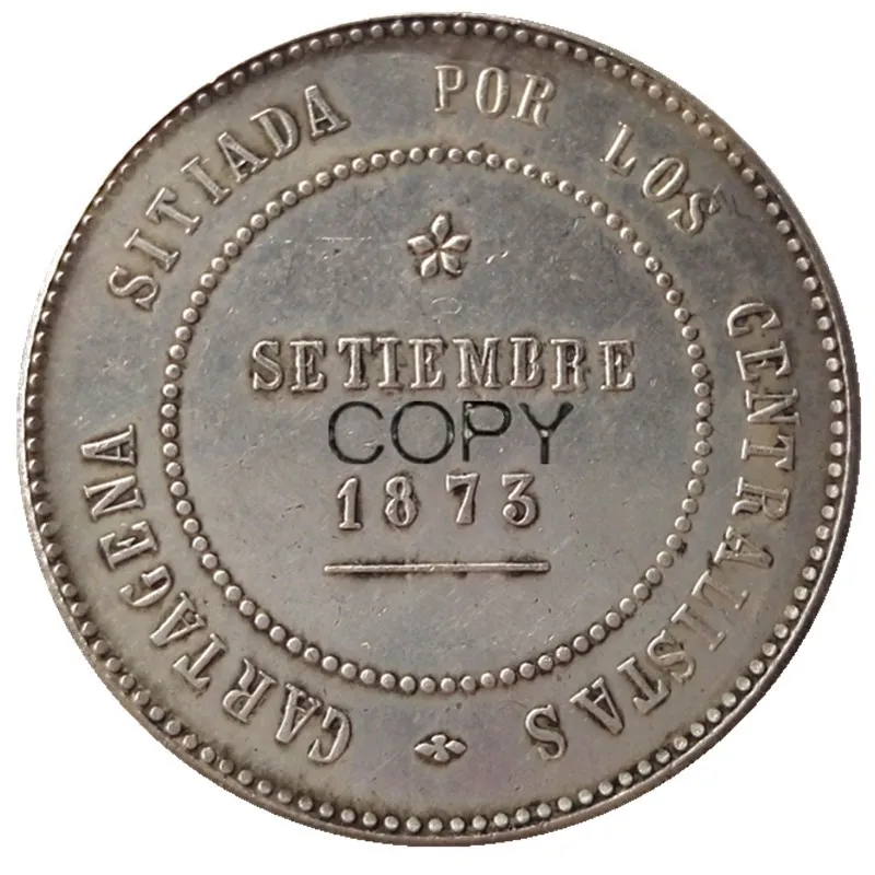 

Revolution Cantonal 5 Pesetas 1873 Cartagena Silver Plated Copy Coins