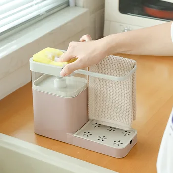 

3 in 1 kitchen cleaning combination rack Multifunctional Home kitchen rag sponge soap dispenser 3 in 1 Kitchen cleaning kit