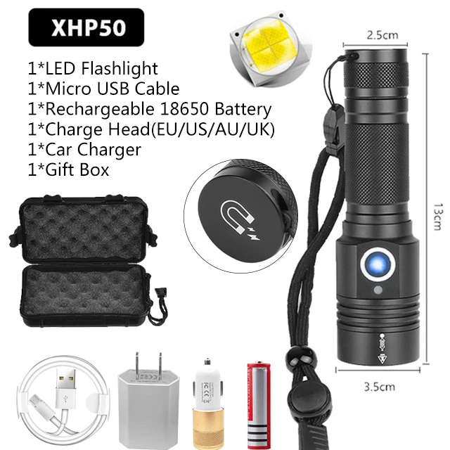 Супер яркий XHP70.2 светодиодный фонарик 26650 фонарики XLamp XHP50 USB Перезаряжаемый тактический фонарь 18650 Zoom факел - Испускаемый цвет: Package  D