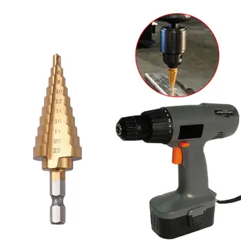 

Hex Titanium Step Cone Drill Bit 4-22 Mm HSS 4241 Titanium Plated Hole Cutter For Sheet Metal Drop Shipping Support