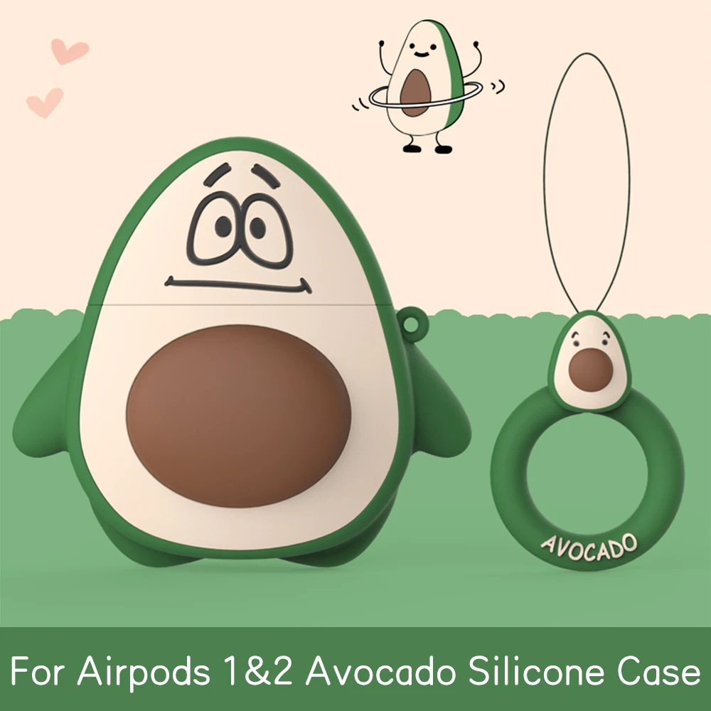 Чехол для AirPods с милым 3D рисунком авокадо, чехол для наушников для Apple Airpods 2 1, силиконовый чехол для наушников Airpods, ремешок для наушников