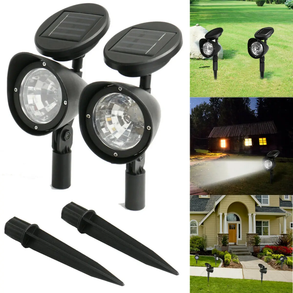 

2pcs Upgraded Solar Spotlights Waterproof Adjustable 4 LED Wall/Landscape Solar Lights Colorful Solar Lamp for Yard Lawn Garden
