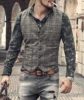 Mens Vintage Business Vest Plaid Classic Coat Tweed Slim Fit Formal Waistcoat for Wedding Groomsmen 1