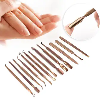 

13pcs Steel Cuticle Spoon Pusher Fork Dead Skin Files UV Gel Polish Removal Nail Art Tool Cuticle Remuver Nail Pusher Massager
