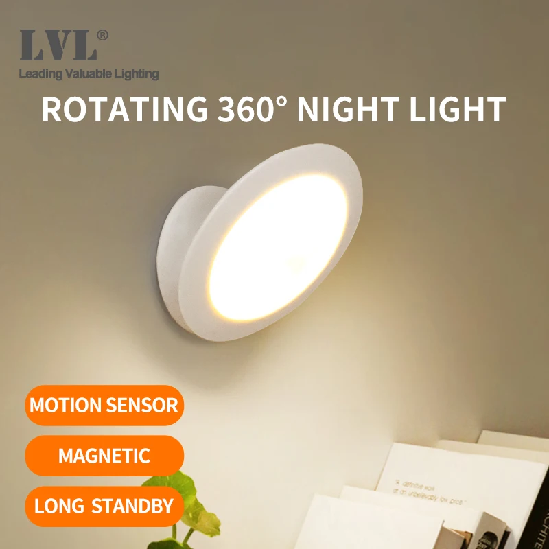 

UFO Motion Sensor LED Night Light Rechargeable 360 Degree Rotating Security Wall lamp for Bedroom Stair Cabinet Toilet lights