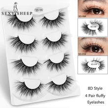 SEXYSHEEP, 4 пары, 8D, искусственные норковые ресницы, натуральные длинные накладные ресницы, Объемные Накладные ресницы, макияж, Удлиненные ресницы «maquiagem»