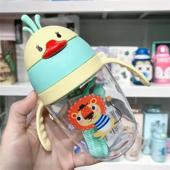 

Free Shipping Baby New Cartoon Bird Water Cup Can Back Rope with Handle Baby Cup with Straw Water Bottle
