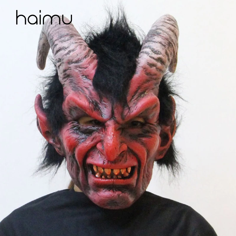 

Latex Horned Sheep Adult Halloween Party Terrible Sheep Horn Red Devil Mask for Masquerade Dress Up Carnival Party Props Mask
