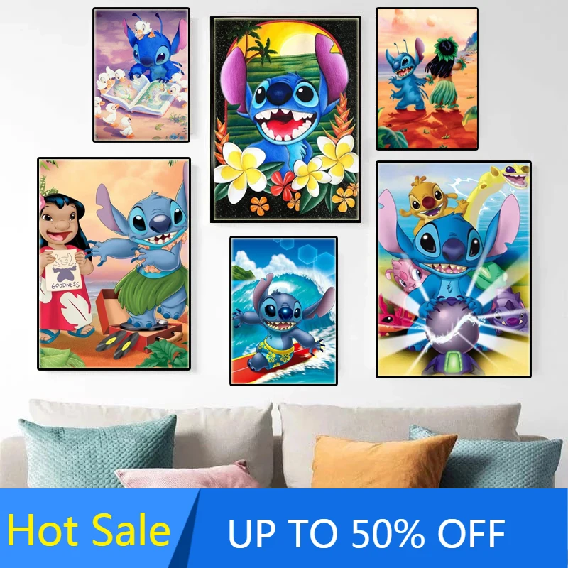 Lilo & Stitch Decoração Moderna Disney Cartaz De Parede Dos Desenhos  Animados Ponto Pintura Da Lona Decoração Do Quarto Imprimir Presente Claro  Arte Colecionável - AliExpress