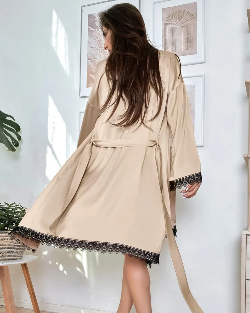 Waliicorners Pajama Robe Sets Drop Sleeve Bathrobes Sleepwear Lace Patchwork Night Dress 12 H7d862585d90c4b5096927a63d3eaf03fZ