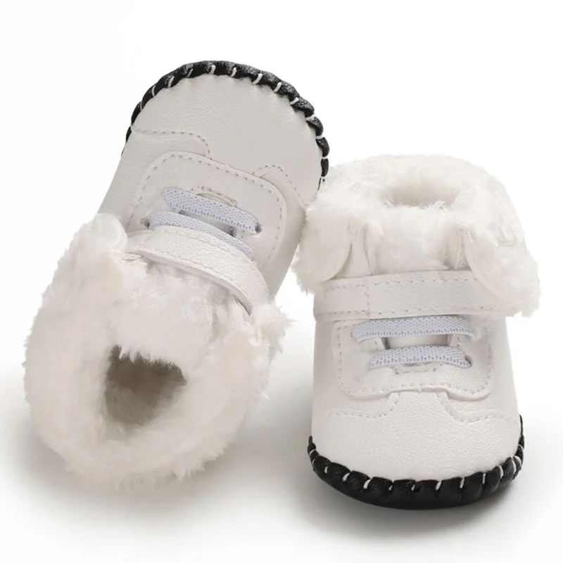 Зимние детские ботинки; хлопковая обувь для мальчиков и девочек; плюшевые теплые модные ботинки из искусственной кожи; нескользящая Мягкая Обувь для новорожденных; 0-18 месяцев