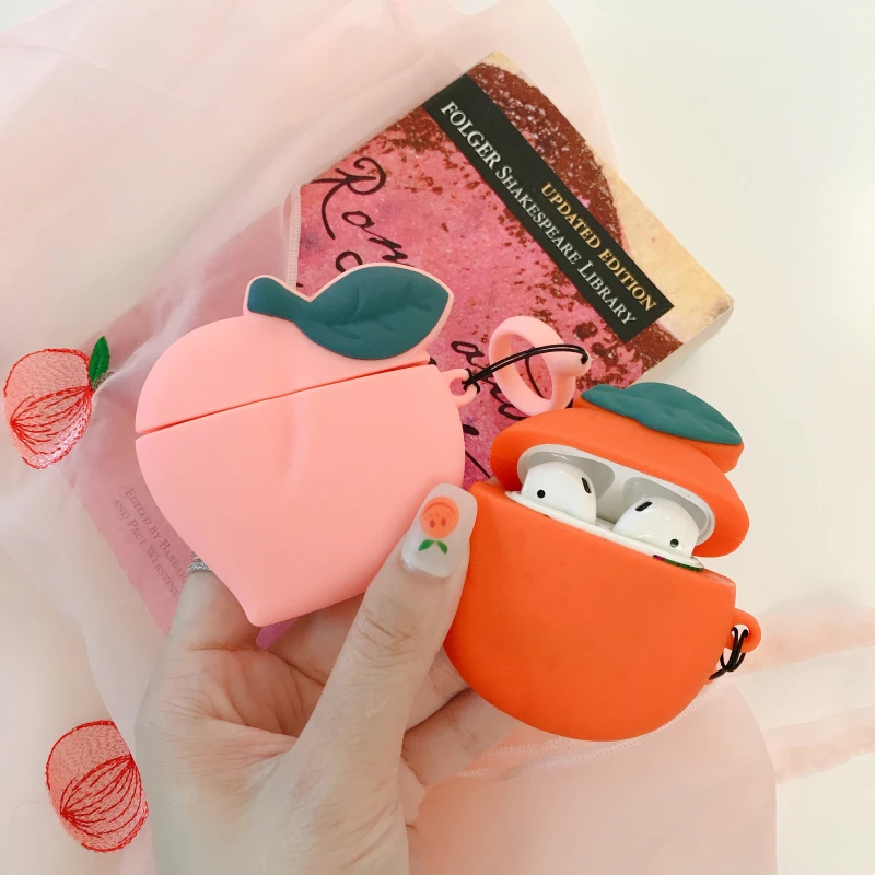 

Cute Cartoon 3D Peach Orange Soft Silicone Case For Apple Airpods Case Wireless Bluetooth Earphone Cover Coque(170)