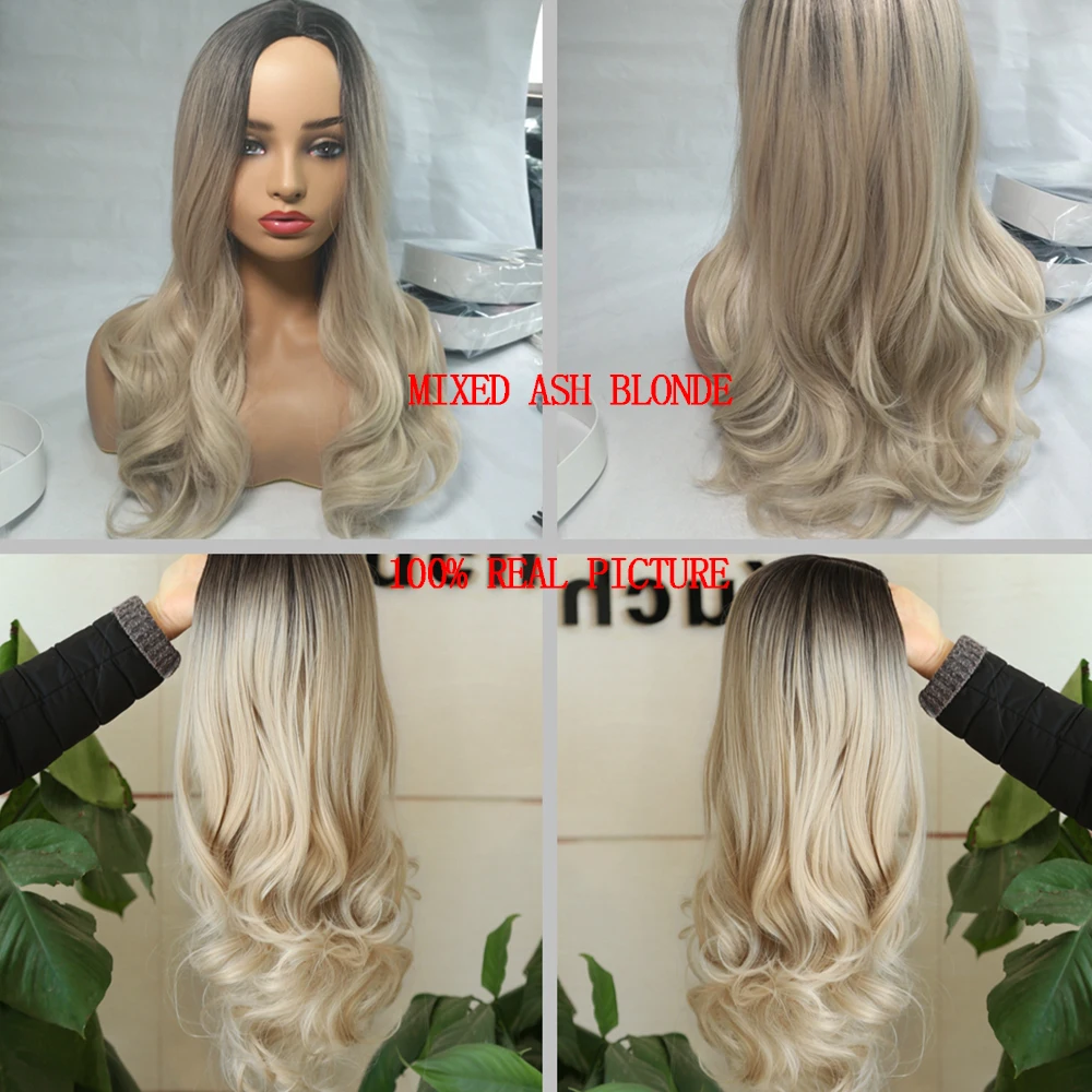 FAVE Mixed Black Ash Light Brown Blonde Synthetic Wig Body Wave MiddlePart Heat Resistant Fiber For Black Women Cosplay Long Wig