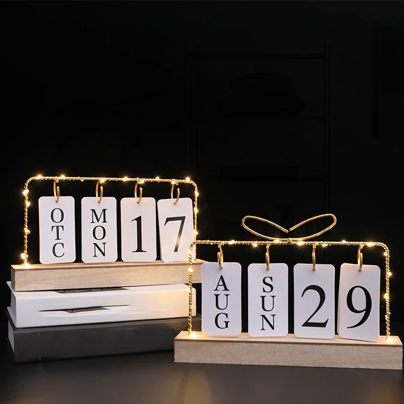 Calendario de madera con lámpara, chanclas de hierro forjado, calendario  perpetuo, adornos, nuevo, creativo, Simple, Red nórdica, Rojo|Calendario| -  AliExpress