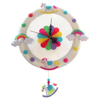 

DIY Felt Wall Clock Animal Forest Theme Free Cutting Felt Material Package Cloth Handmade Clock For Living Room Decor