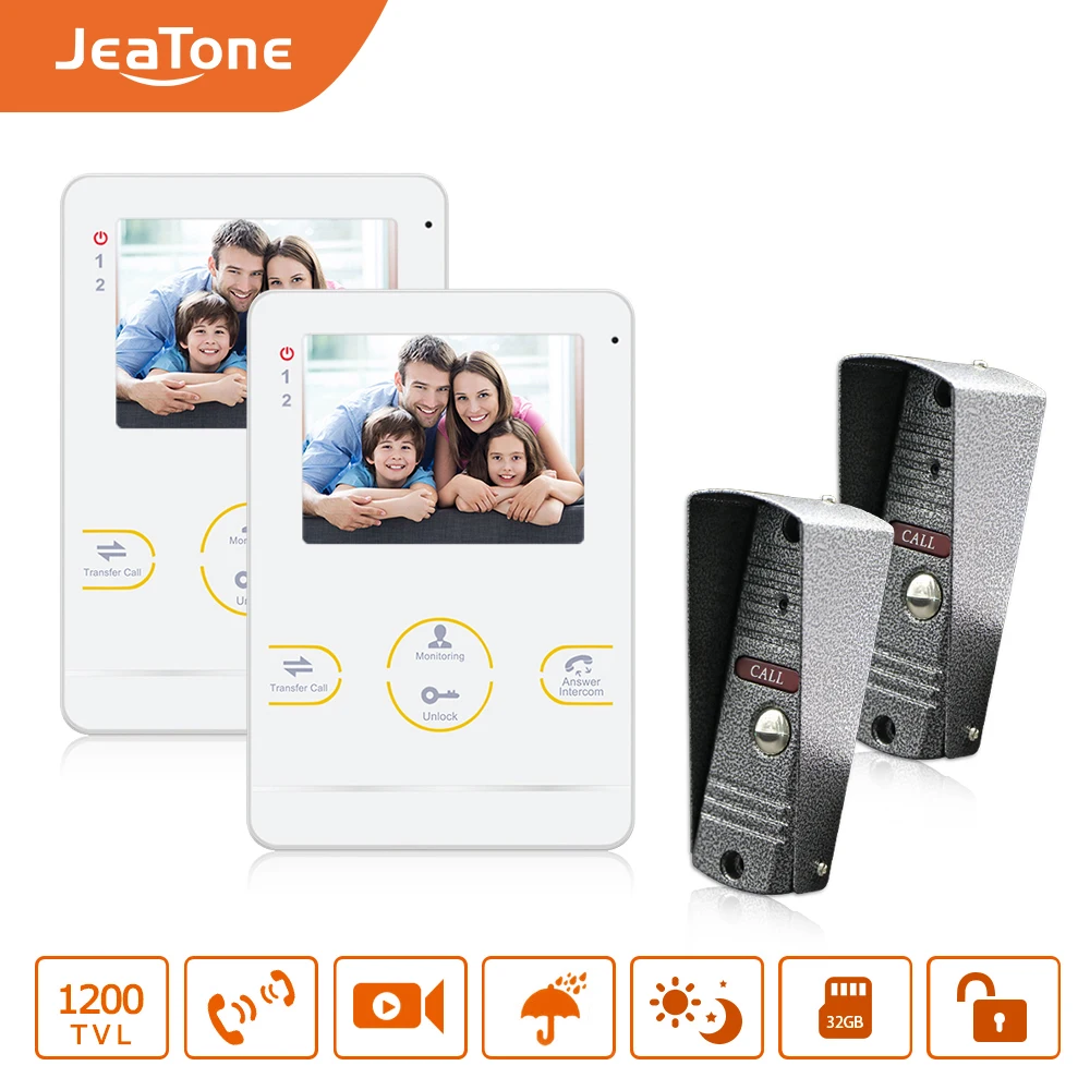 JeaTone 4 Inch TFT Wired Video Door Phone Intercom Security Camera Doorbell Home Security Camera Monitor Doorbell Intercom