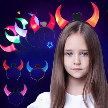 

10pcs LED Halloween Party Headband Cosplay Supplies 19CM Colorful Ox Horns Headdress Random Color Hairband Props for Children