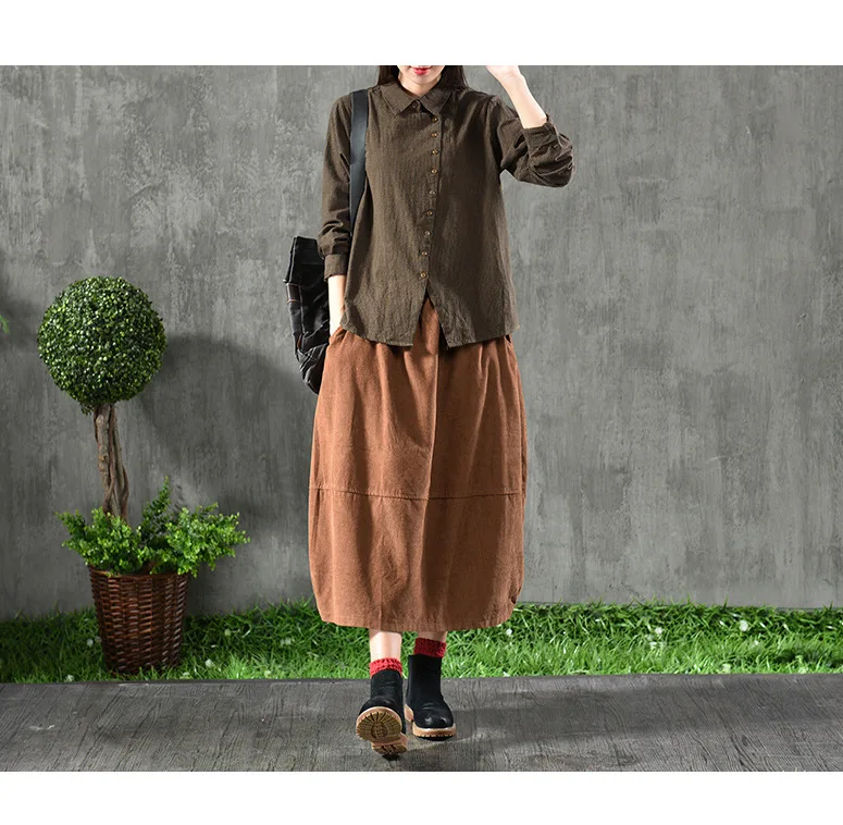 Vintage Cotton Linen Shirts Women's Blouses Plaid Cloths Spring Lapel Collar Long Sleeve Button Casual Shirts AA166S30