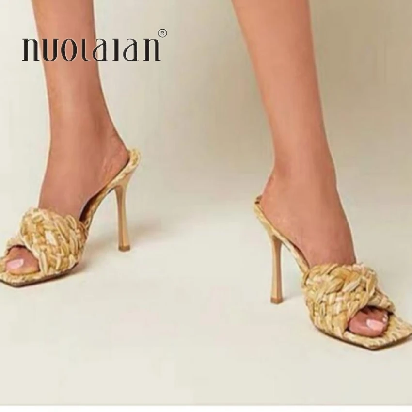 Fashion Women Sandals Slipper Summer Ladies Slides Square Open Toe High Heel Mules Slip On Sandal Shoes women slippers women high heels platform high heels sandals platform sandals ankle buckle sandals