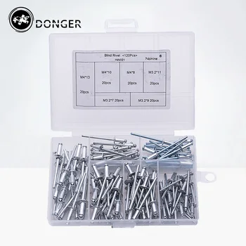 

120Pcs/Box M3.2*7/9/11 M4*8/10/13 GB12618 Aluminium Blind Rivets Nail Decoration Pop Rivets For Furniture Assortment Kit