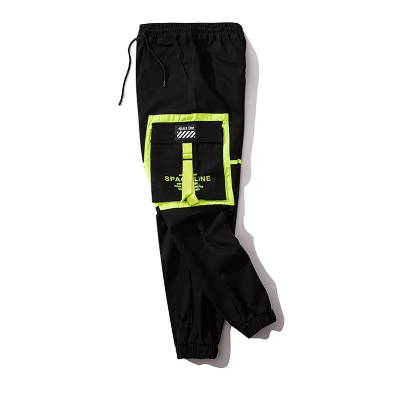 Хип черный большой карман шаровары с лоскутками для мужчин джоггеры брюки ленты осень мода уличная Танцы Брюки WG604