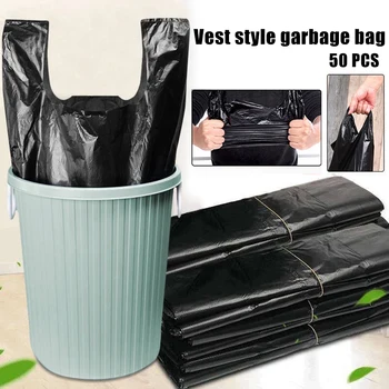 

Black Disposable Garbage Bag Plastic Sturdy T Shirt Bags Thickened Grocery Bags Durable Trash Bags 50Pcs