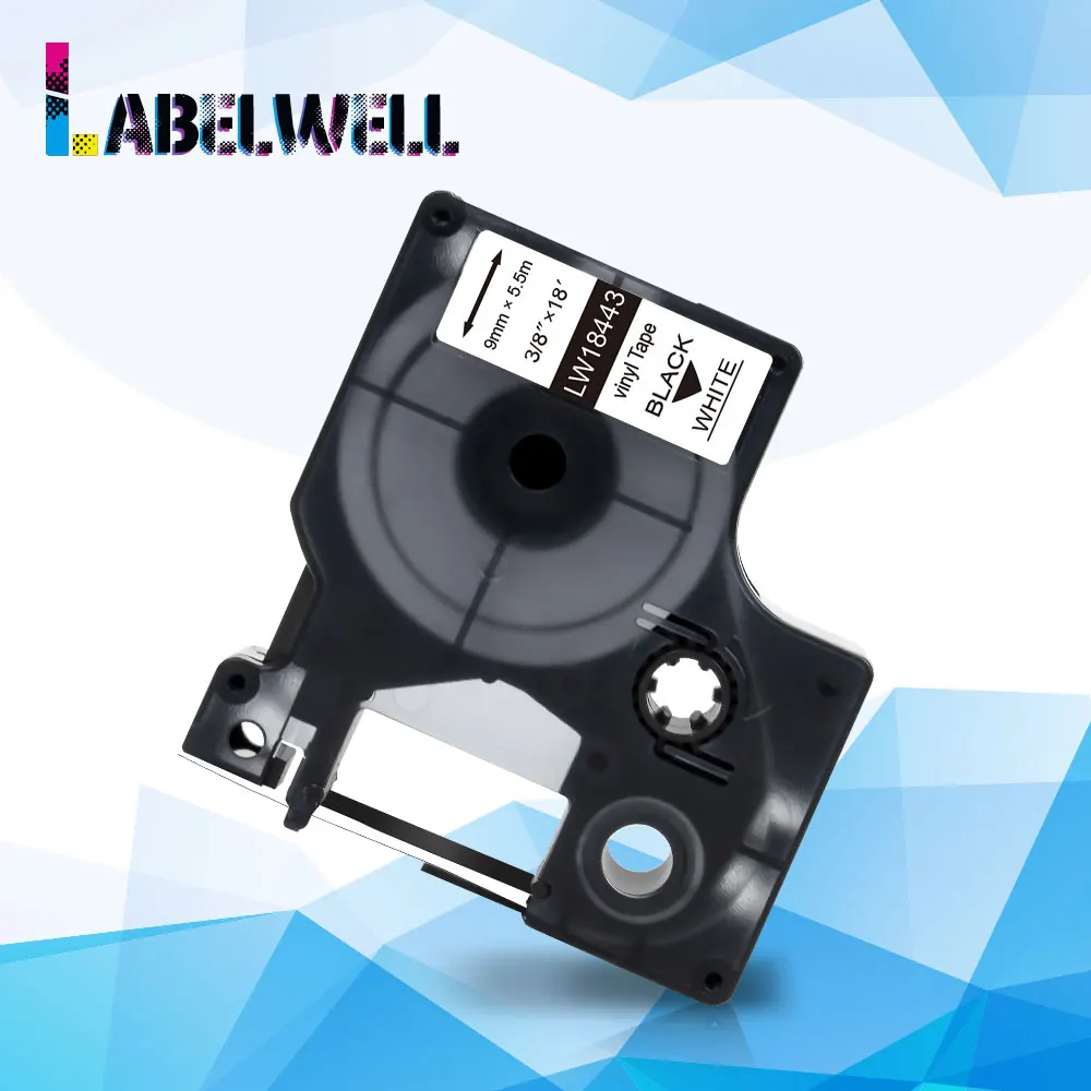 Labelwell 1 шт. 9 мм 18443 Замена для DYMO Rhino IND виниловая этикетка черный на белом Dymo 4200 5000
