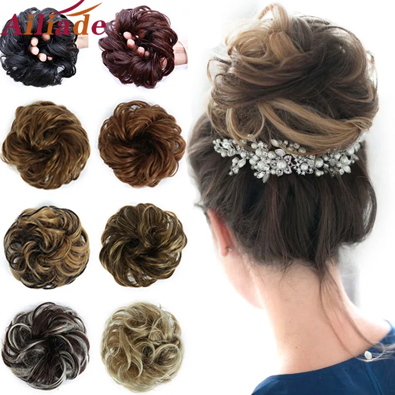 Cut Price Wigs Hair-Bun Rubber-Band Heat-Resistant Hairpiece Chignon Curly Elastic Women Brown 85ZOQp6Ax