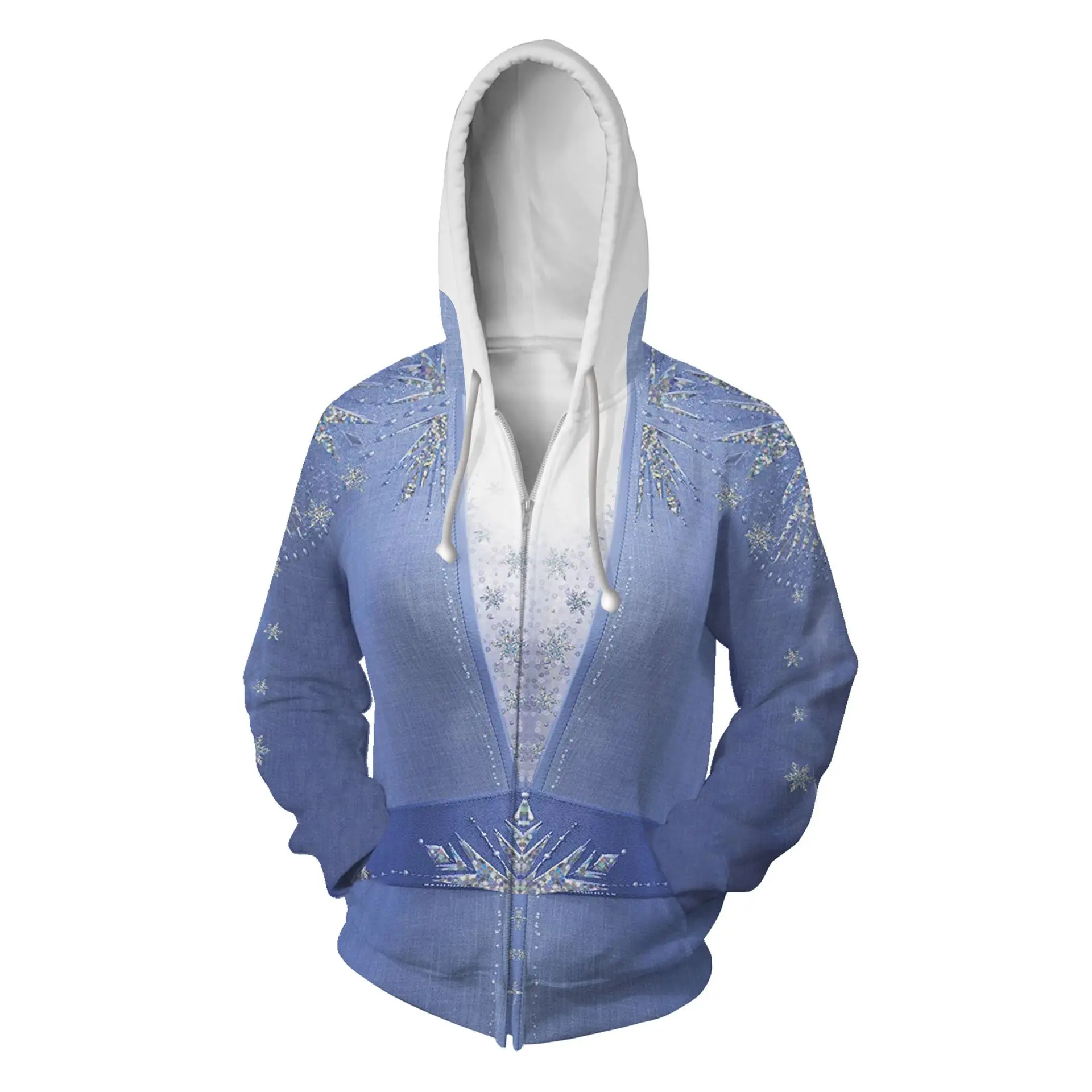 

Cosplay 3D zipper hooded Sweatshirt unisex For Snow Queen Elsa anna Princess Dress Vestidos Snow White Jacket Rapunzel Aurora