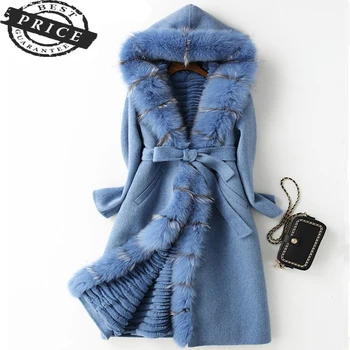 Günstige Mantel 2021 Fur Real Fuchs Abgenommen Futter Natürliche Rex Kaninchen Pelz Parka 200% Doppel Seite Wolle Kaschmir Mantel
