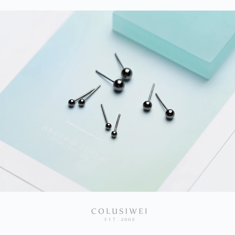 Colusiwei Authentic 100% 925 Sterling Simple Black Beads Tiny Stud Earrings for Women Men Unisex Silver Jewelry Gifts | Украшения и