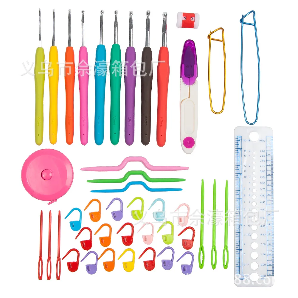 Amazon Hot Sales Knitted Bag 9 TPR Aluminum Crochet Hook Weaving Tool Plastic Fittings Crochet Hook Set