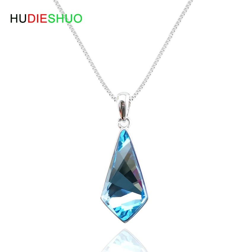 HUDIESHUO New Jewelry Austria Imported Crystal Necklace Women 925Silver Pendants Necklaces for Wedding Party | Украшения и