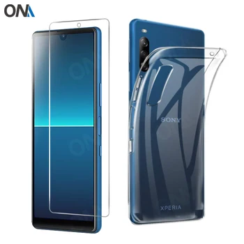 Перейти на Алиэкспресс и купить Закаленное стекло 2 в 1 + чехол для sony Xperia L4 L3, силиконовый чехол для sony Xperia 1 10 Plus, защита экрана