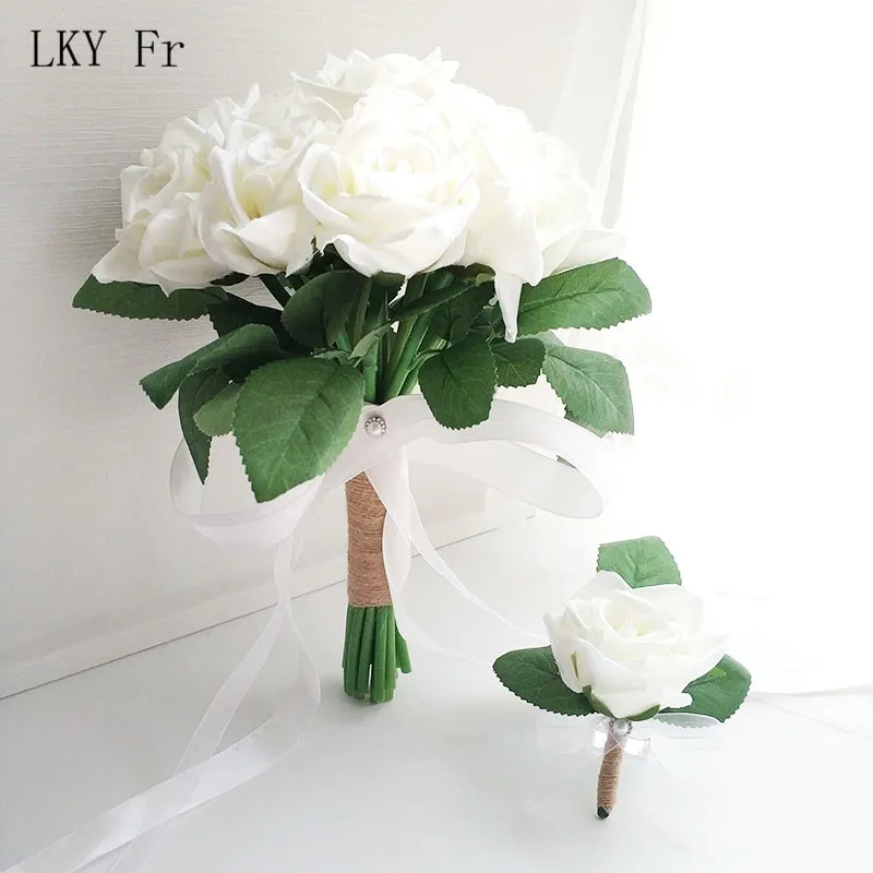 

LKY Fr Wedding Flowers Bridal Bouquet Silk Roses White Pink Corsage Wedding Bouquets for Bridesmaids Wedding Mariage Accessories