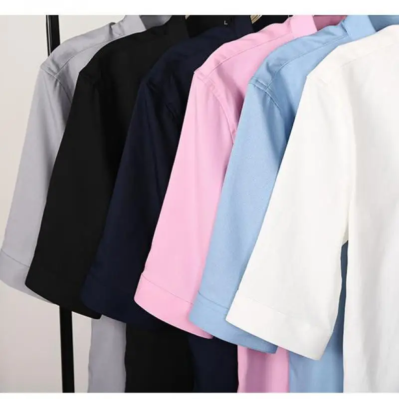 Мужская рубашка Slim Fit Мужская Повседневная рубашка на пуговицах три четверти рукав официальные сорочки мужская одежда Camisa XXXL