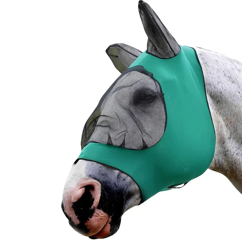Pet Supplies Horse Fly Mask Comfortable Breathable Horse Detachable Mesh Mask With Ear Anti Mosquito Horse Mask - Цвет: Green
