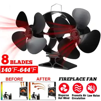 

Double Heat Powered Stove Fan Log Wood Burner Fan Quiet Black Home Fireplace Fan Efficient Heat Distribution