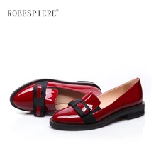 ROBESPIERE; женские лоферы на платформе без застежки; туфли на плоской подошве с бантом; повседневная женская обувь с круглым носком и бантом; обувь из лакированной кожи; A101