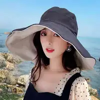 Spring Summer New Big Wide Brim Women Bucket Hat Solid Color Foldable UV Protection Outdoor Beach Panama Cap Sun Hats 2