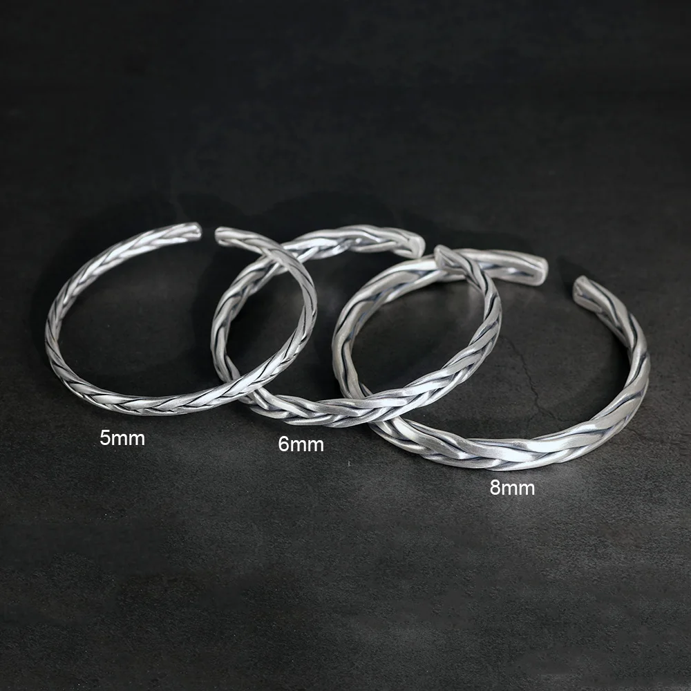 Heavy solid 999 pure silver twisted bangles mens sterling silver bracelet vintage punk rock style armband man cuff bangle