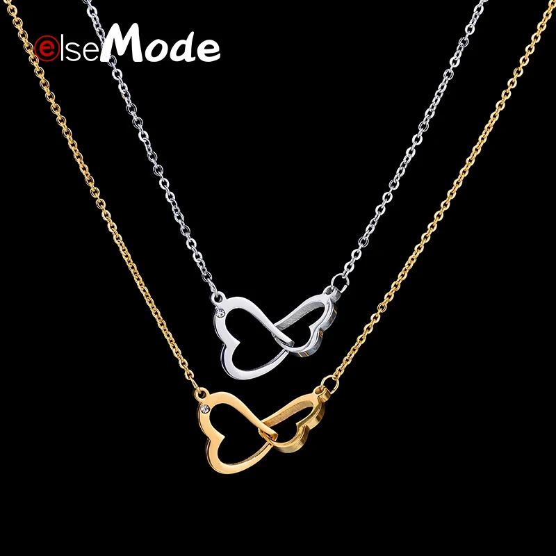 ELSEMODE романтическое ожерелье с подвеской в виде двойного сердца ожерелья из