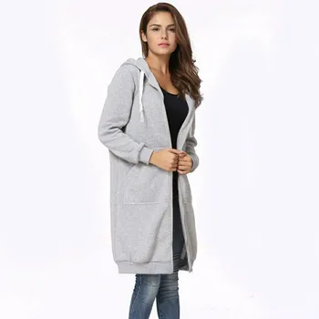 

2019 New Solid Color Sweatershirts Coat with Plush Pouch and Hood Zipper Middle and Long Sweatshirt Black Pink Green