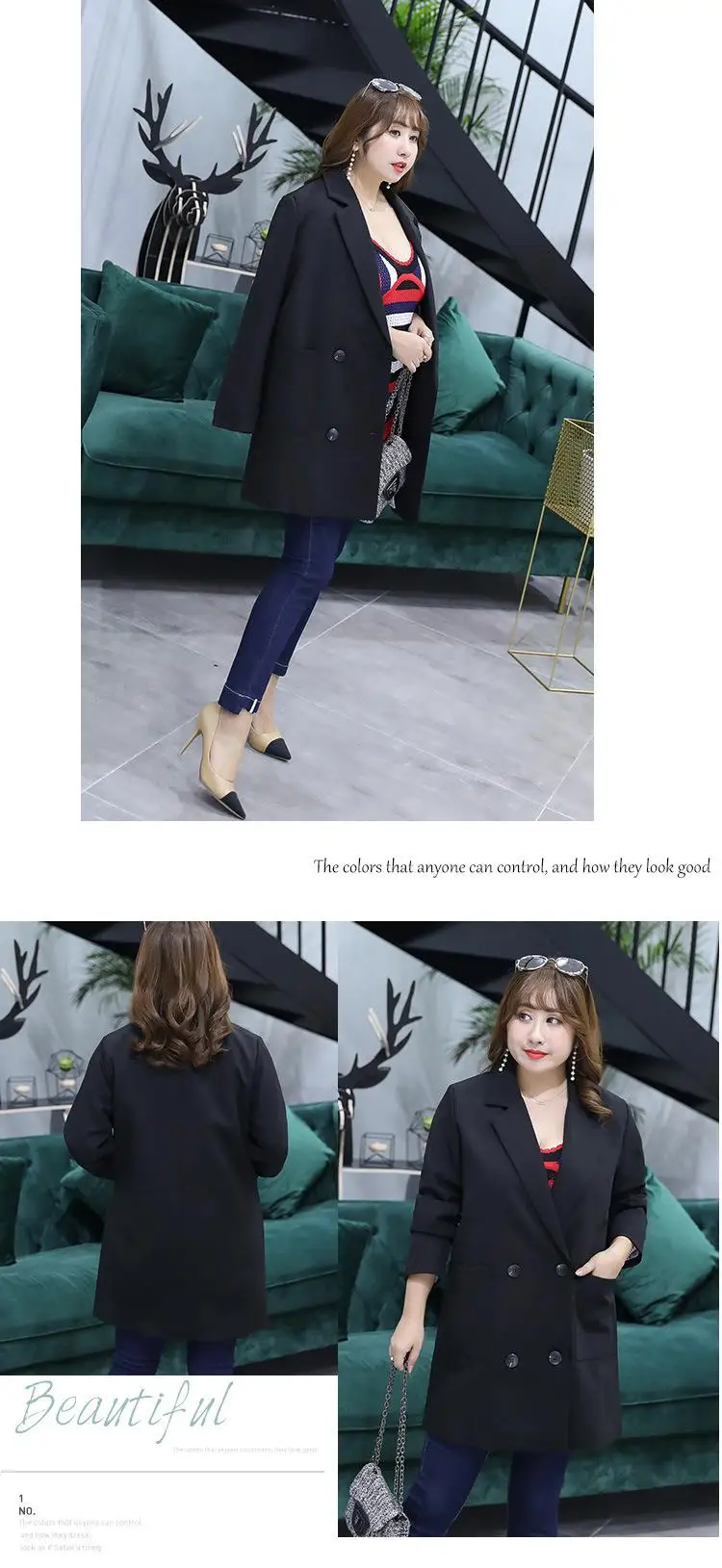 4XL Plus size Fashion Black Women Blazer Coats Pocket Jackets Double-breasted Outwear Autumn Suits Coat Large Size Blazers Tops