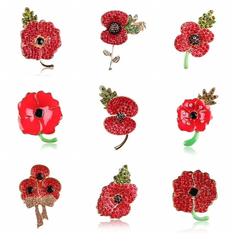 Zinc Alloy Poppy Brooch UK Princess Souvenir Pin Enameled Red Flower Brooches Commonwealth of Nations Pins |
