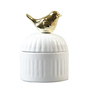 

Ceramic Bird Gold Plating Storage Bottles Romantic Ring Jewelry Jar Lover Gift Wedding Decorations Bottles for Home Decor