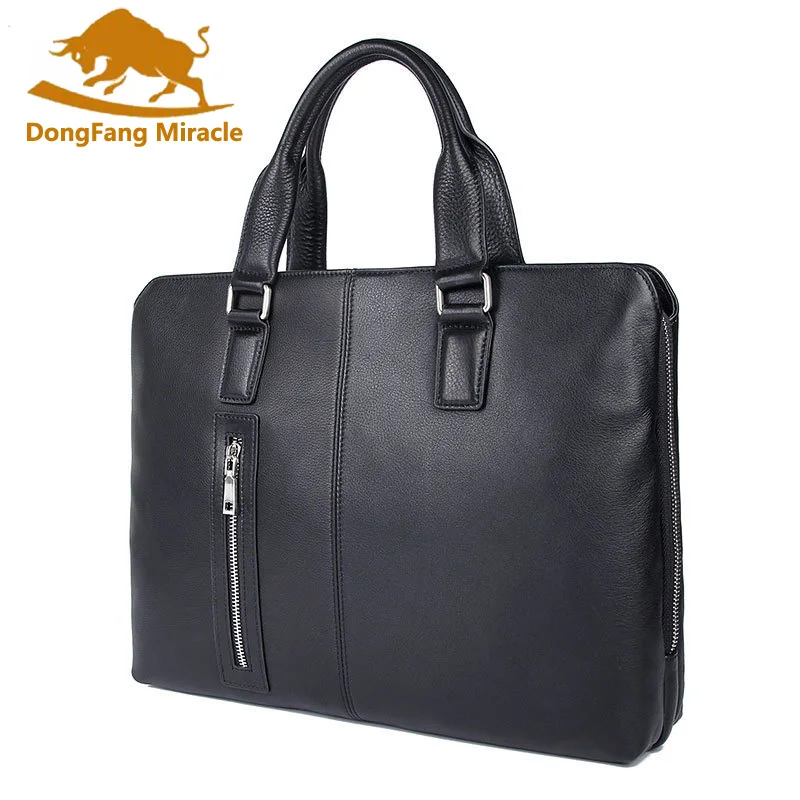 

New Designer Brand Genuine Cow Leather Men's Briefcase Fashion Solid Color Zipper Mens Shoulder Bag Business Laptop Bag