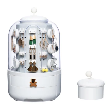 

Drawer Design Large Capacity Earrings Necklace With Lid Storage 360 Degree Rotating Organizer Multi Layer Non-Slip Jewelry Box
