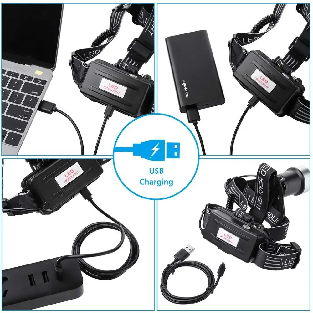 6000 люмен светодиодный свет зондирования Ручка фокусировки USB перезаряжаемые фары, 3 режима Водонепроницаемый фонарик Фонарь для кемпинга хунтин
